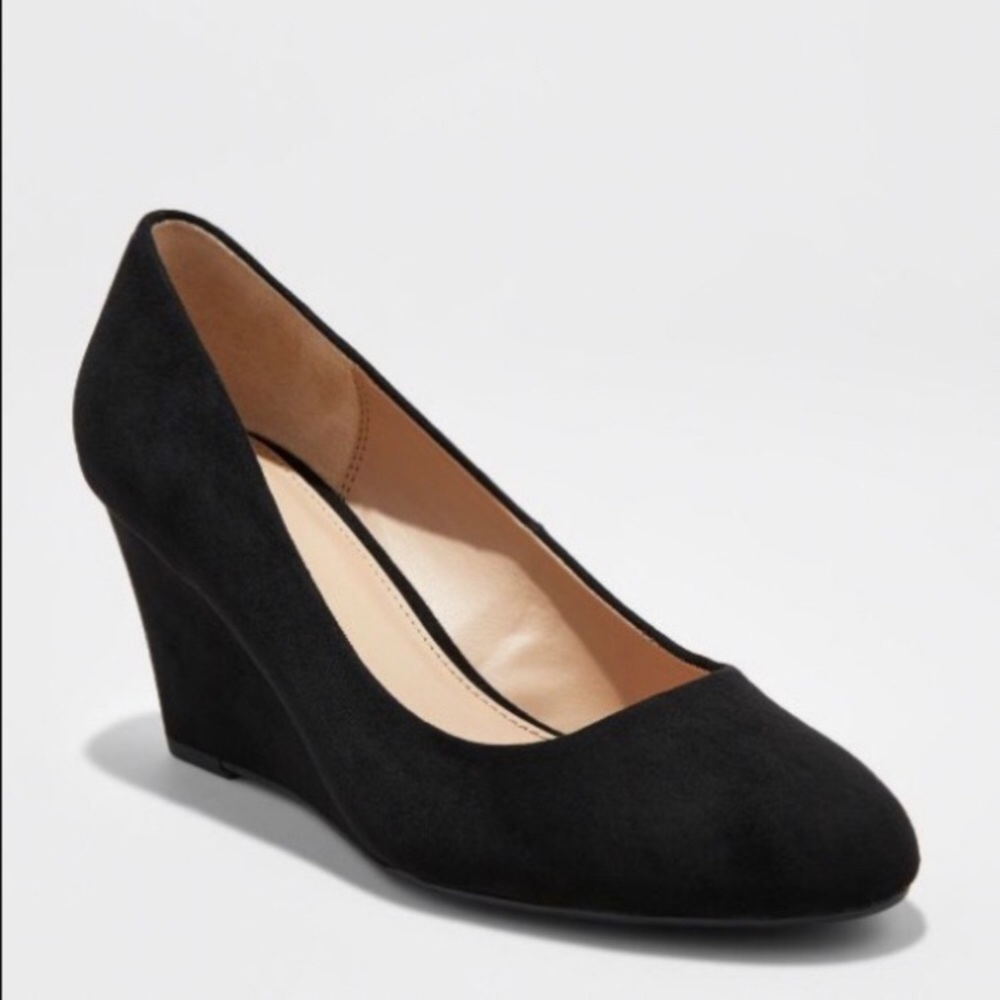 Black suede wedge shoes